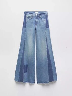 Zara TRF Mid-rise Wide Leg Patchwork Jeans Flare